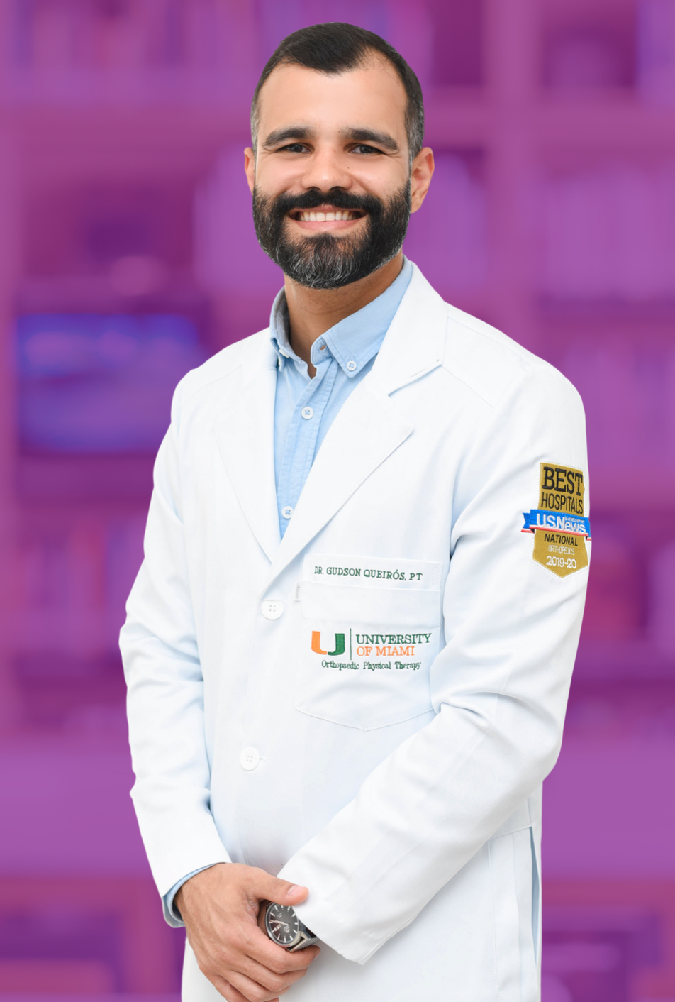 Prof. Gudson Queirós em jaleco da University of Miami